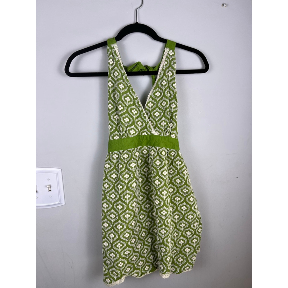 Simply EnVogue Embroidered Halter Top /Mini Dress– Green/White 100% Cotton S/M